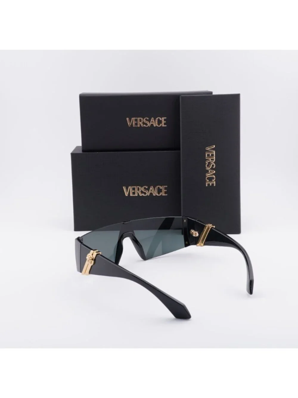 Versace VE4516 GB1/87 Shield Sunglasses – Black / Grey